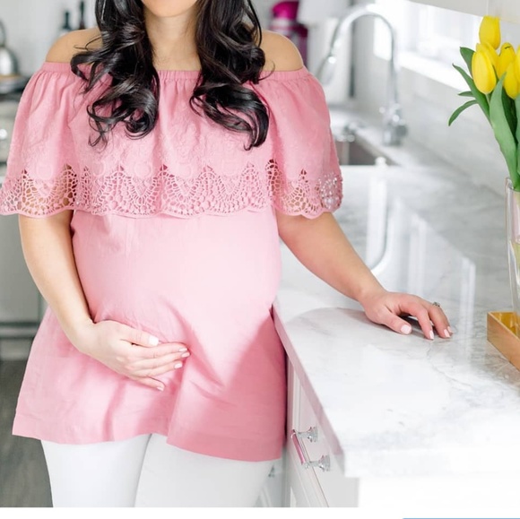 Ingrid and Isabel Pink Off shoulder Maternity Top - Picture 3 of 3